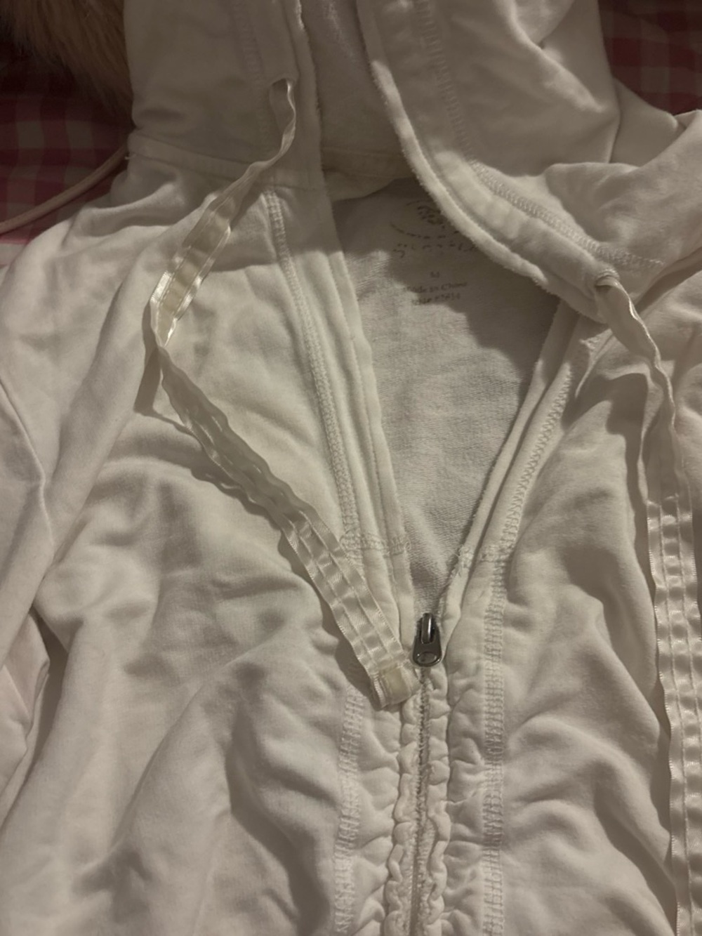 Women’s White Zip Hoodie Jacket with lace jaw strings
